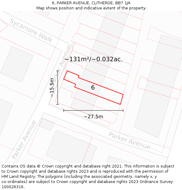 6, PARKER AVENUE, CLITHEROE, BB7 1JA: Plot and title map