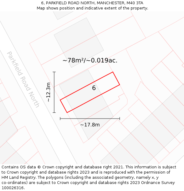 6, PARKFIELD ROAD NORTH, MANCHESTER, M40 3TA: Plot and title map