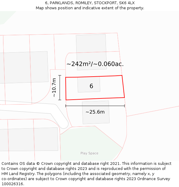6, PARKLANDS, ROMILEY, STOCKPORT, SK6 4LX: Plot and title map