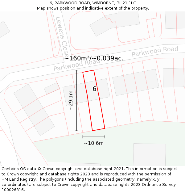 6, PARKWOOD ROAD, WIMBORNE, BH21 1LG: Plot and title map