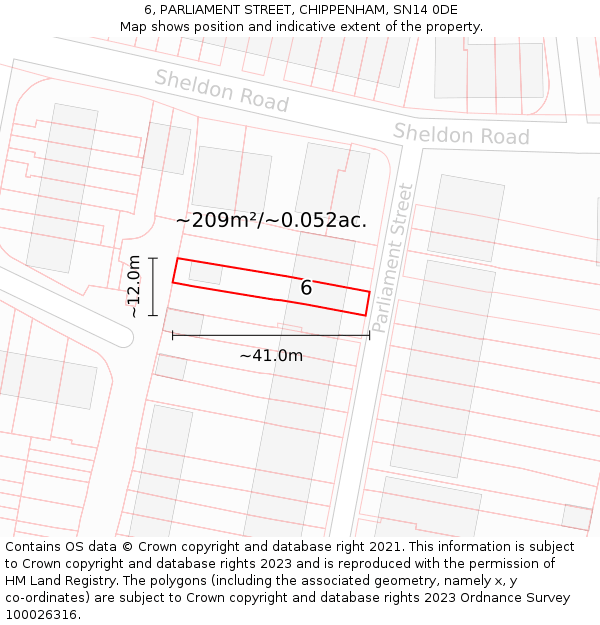 6, PARLIAMENT STREET, CHIPPENHAM, SN14 0DE: Plot and title map