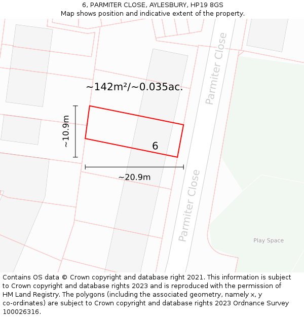 6, PARMITER CLOSE, AYLESBURY, HP19 8GS: Plot and title map
