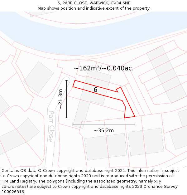 6, PARR CLOSE, WARWICK, CV34 6NE: Plot and title map