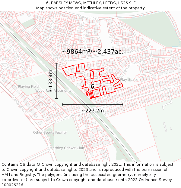 6, PARSLEY MEWS, METHLEY, LEEDS, LS26 9LF: Plot and title map