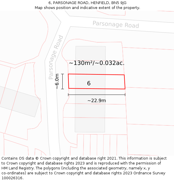 6, PARSONAGE ROAD, HENFIELD, BN5 9JG: Plot and title map