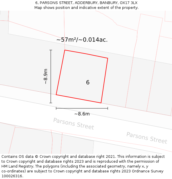 6, PARSONS STREET, ADDERBURY, BANBURY, OX17 3LX: Plot and title map