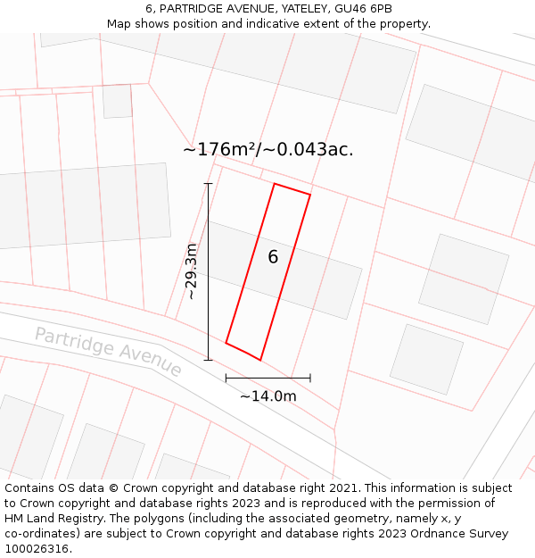 6, PARTRIDGE AVENUE, YATELEY, GU46 6PB: Plot and title map