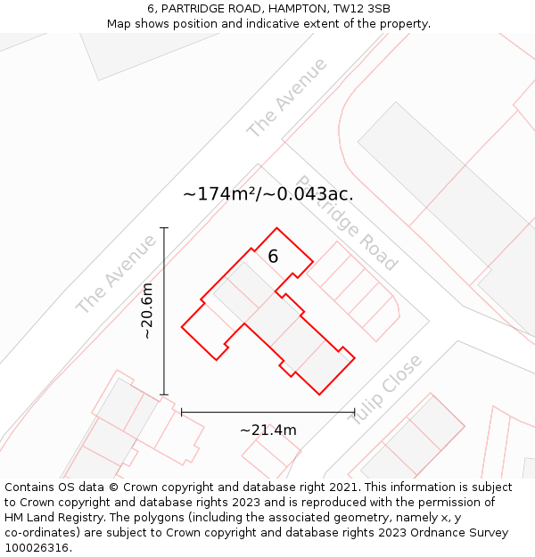 6, PARTRIDGE ROAD, HAMPTON, TW12 3SB: Plot and title map