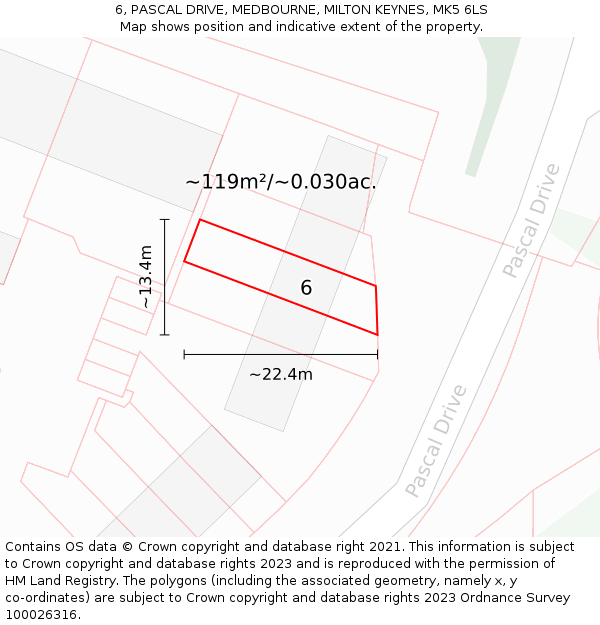 6, PASCAL DRIVE, MEDBOURNE, MILTON KEYNES, MK5 6LS: Plot and title map