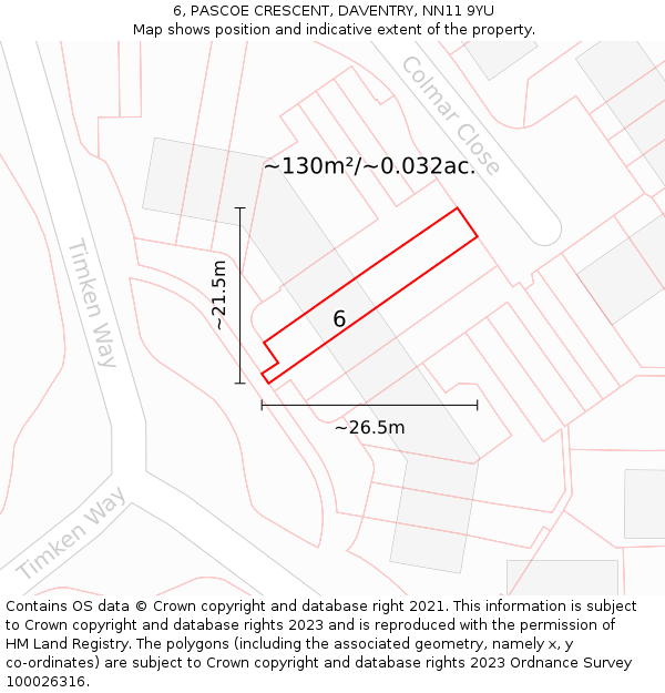 6, PASCOE CRESCENT, DAVENTRY, NN11 9YU: Plot and title map