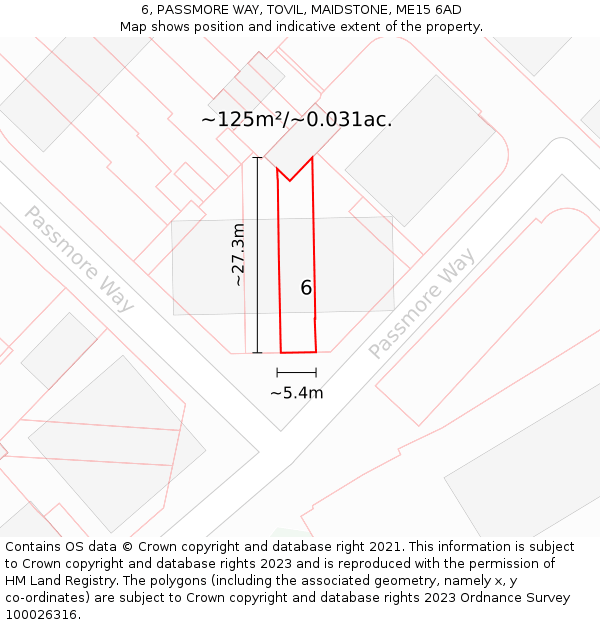 6, PASSMORE WAY, TOVIL, MAIDSTONE, ME15 6AD: Plot and title map