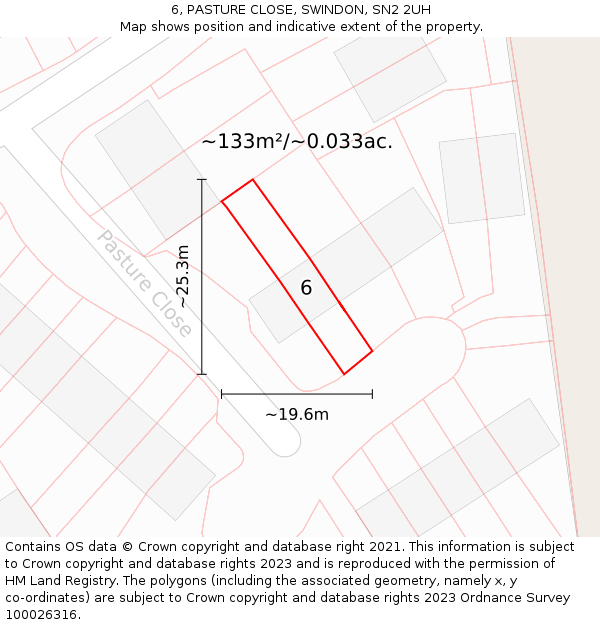 6, PASTURE CLOSE, SWINDON, SN2 2UH: Plot and title map