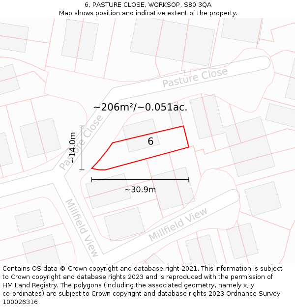 6, PASTURE CLOSE, WORKSOP, S80 3QA: Plot and title map