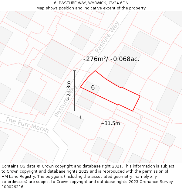 6, PASTURE WAY, WARWICK, CV34 6DN: Plot and title map