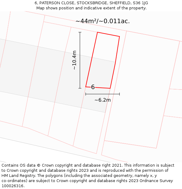 6, PATERSON CLOSE, STOCKSBRIDGE, SHEFFIELD, S36 1JG: Plot and title map