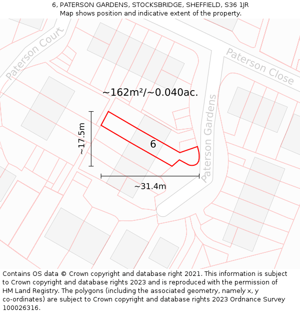 6, PATERSON GARDENS, STOCKSBRIDGE, SHEFFIELD, S36 1JR: Plot and title map