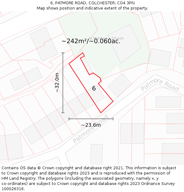 6, PATMORE ROAD, COLCHESTER, CO4 3PN: Plot and title map