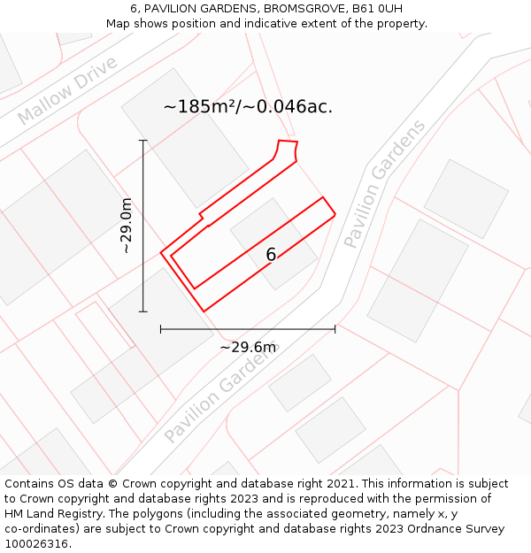 6, PAVILION GARDENS, BROMSGROVE, B61 0UH: Plot and title map