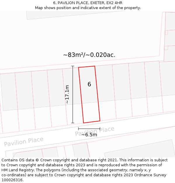 6, PAVILION PLACE, EXETER, EX2 4HR: Plot and title map