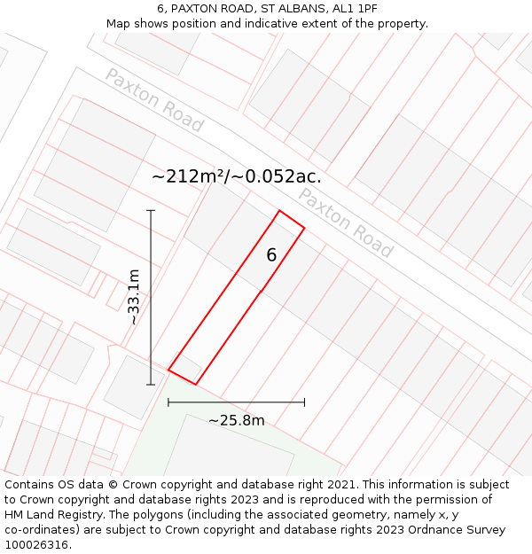 6, PAXTON ROAD, ST ALBANS, AL1 1PF: Plot and title map