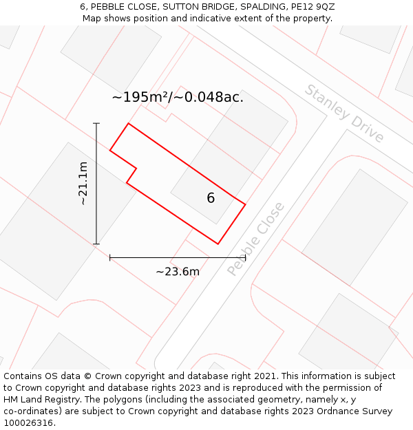 6, PEBBLE CLOSE, SUTTON BRIDGE, SPALDING, PE12 9QZ: Plot and title map