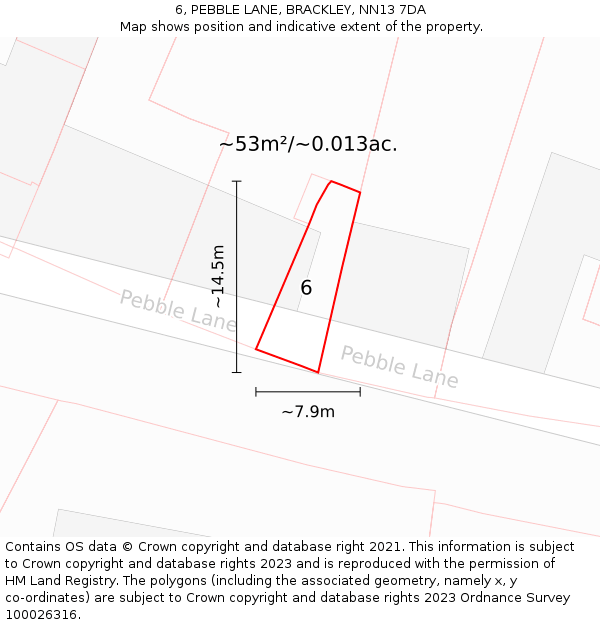 6, PEBBLE LANE, BRACKLEY, NN13 7DA: Plot and title map