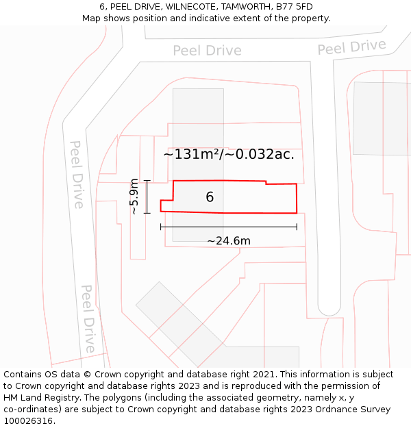 6, PEEL DRIVE, WILNECOTE, TAMWORTH, B77 5FD: Plot and title map