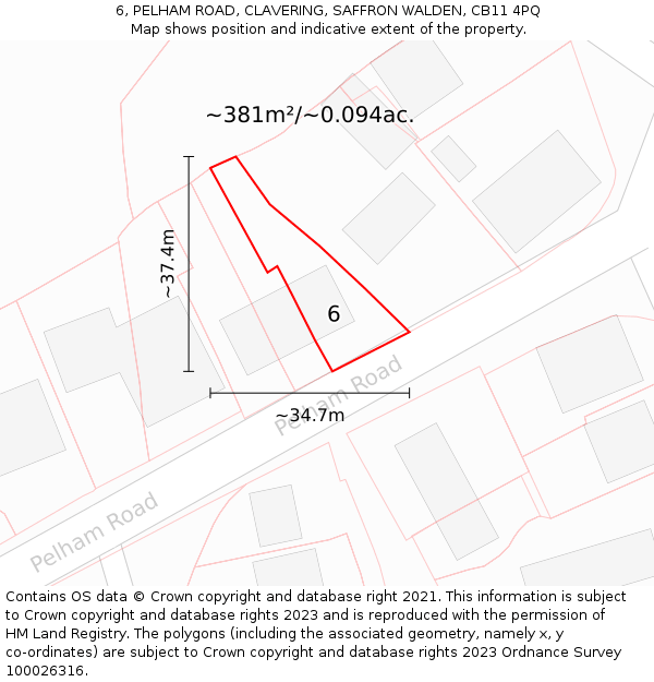 6, PELHAM ROAD, CLAVERING, SAFFRON WALDEN, CB11 4PQ: Plot and title map