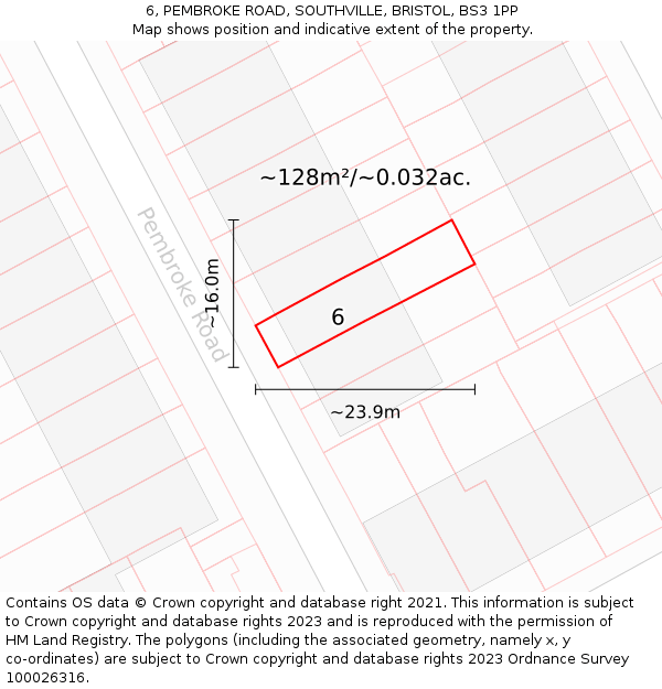 6, PEMBROKE ROAD, SOUTHVILLE, BRISTOL, BS3 1PP: Plot and title map