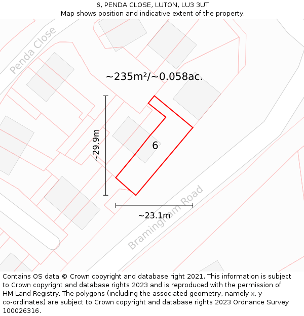 6, PENDA CLOSE, LUTON, LU3 3UT: Plot and title map