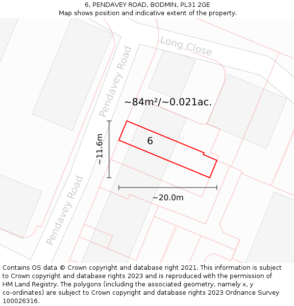 6, PENDAVEY ROAD, BODMIN, PL31 2GE: Plot and title map
