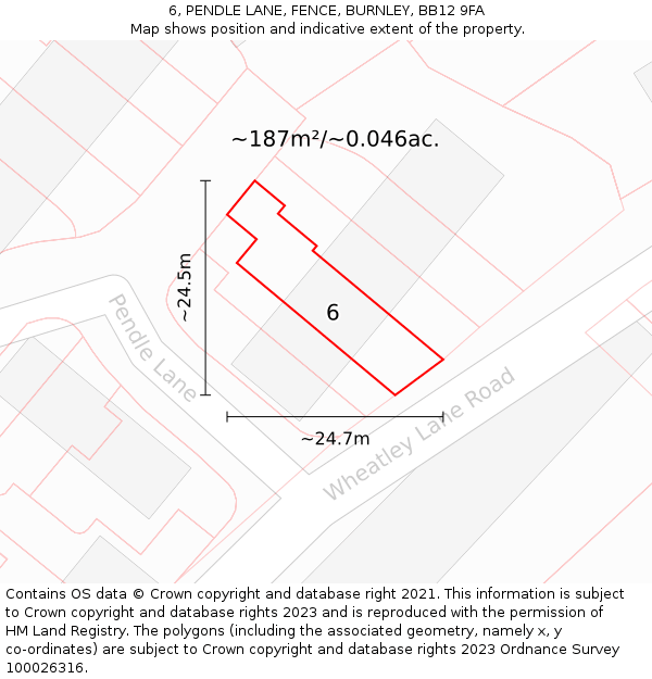 6, PENDLE LANE, FENCE, BURNLEY, BB12 9FA: Plot and title map
