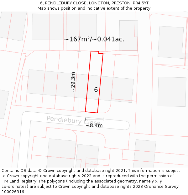 6, PENDLEBURY CLOSE, LONGTON, PRESTON, PR4 5YT: Plot and title map