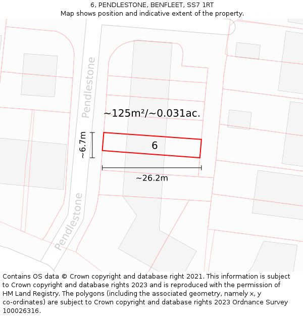 6, PENDLESTONE, BENFLEET, SS7 1RT: Plot and title map