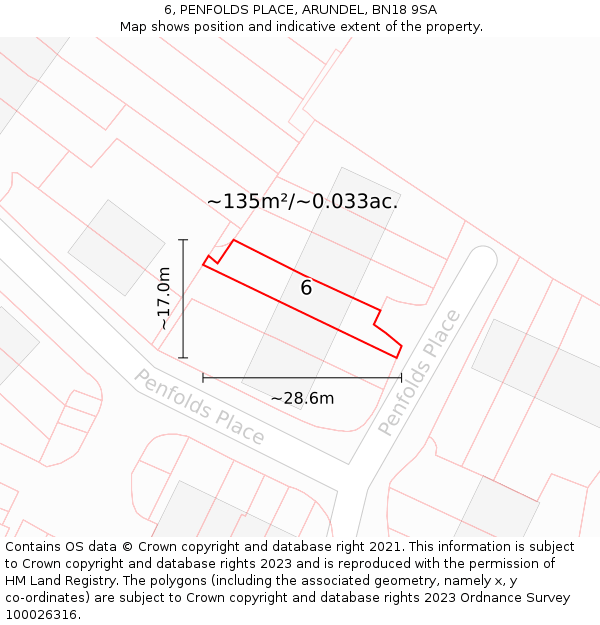 6, PENFOLDS PLACE, ARUNDEL, BN18 9SA: Plot and title map