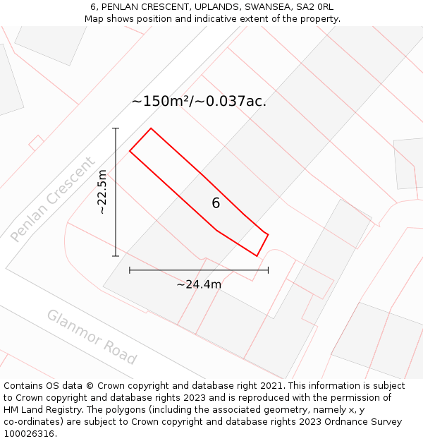 6, PENLAN CRESCENT, UPLANDS, SWANSEA, SA2 0RL: Plot and title map