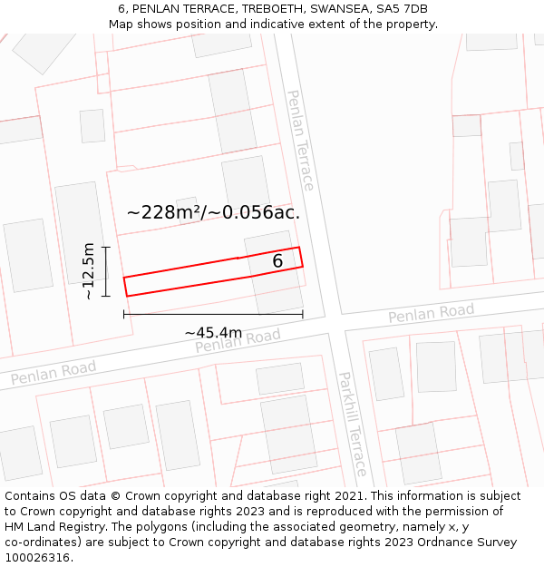 6, PENLAN TERRACE, TREBOETH, SWANSEA, SA5 7DB: Plot and title map