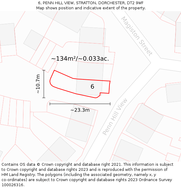 6, PENN HILL VIEW, STRATTON, DORCHESTER, DT2 9WF: Plot and title map