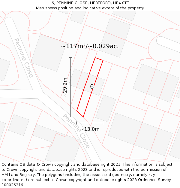 6, PENNINE CLOSE, HEREFORD, HR4 0TE: Plot and title map