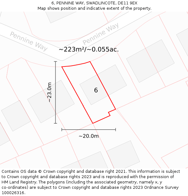 6, PENNINE WAY, SWADLINCOTE, DE11 9EX: Plot and title map