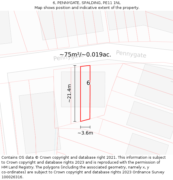 6, PENNYGATE, SPALDING, PE11 1NL: Plot and title map
