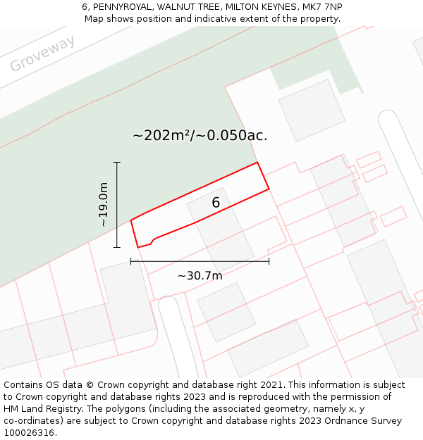 6, PENNYROYAL, WALNUT TREE, MILTON KEYNES, MK7 7NP: Plot and title map