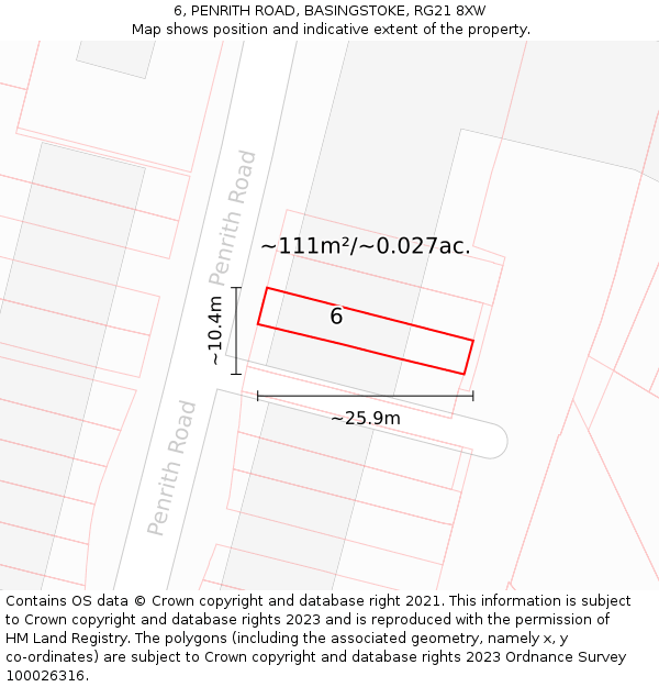 6, PENRITH ROAD, BASINGSTOKE, RG21 8XW: Plot and title map