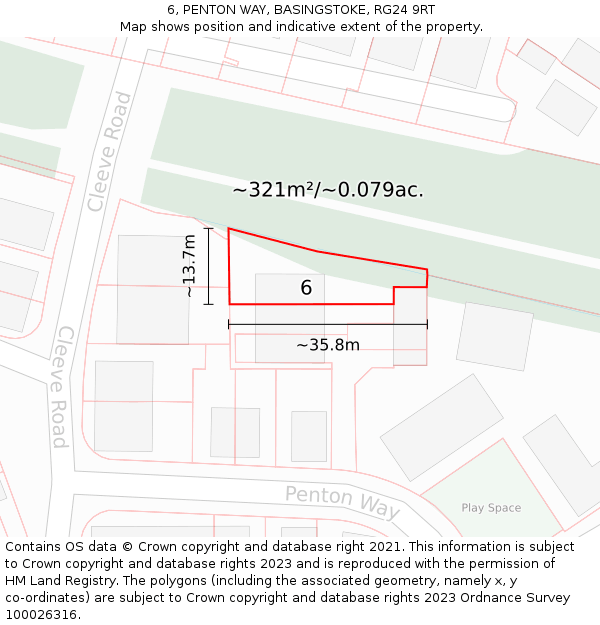 6, PENTON WAY, BASINGSTOKE, RG24 9RT: Plot and title map