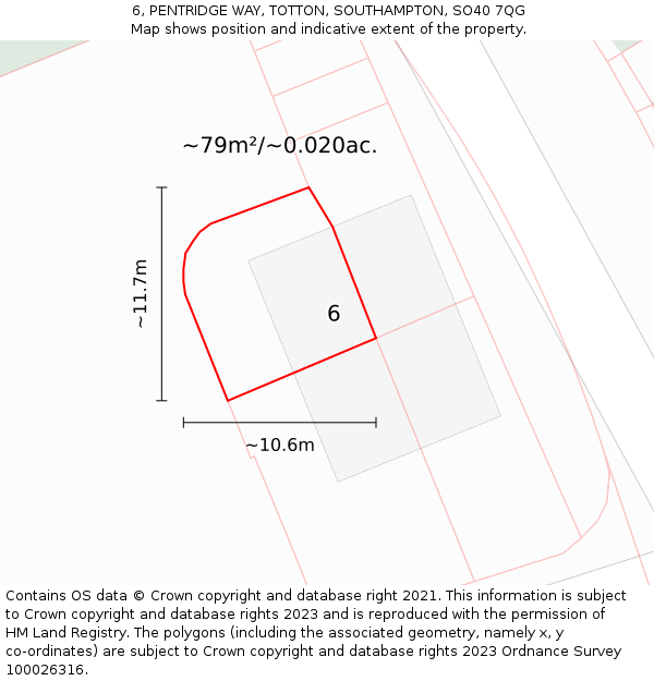 6, PENTRIDGE WAY, TOTTON, SOUTHAMPTON, SO40 7QG: Plot and title map