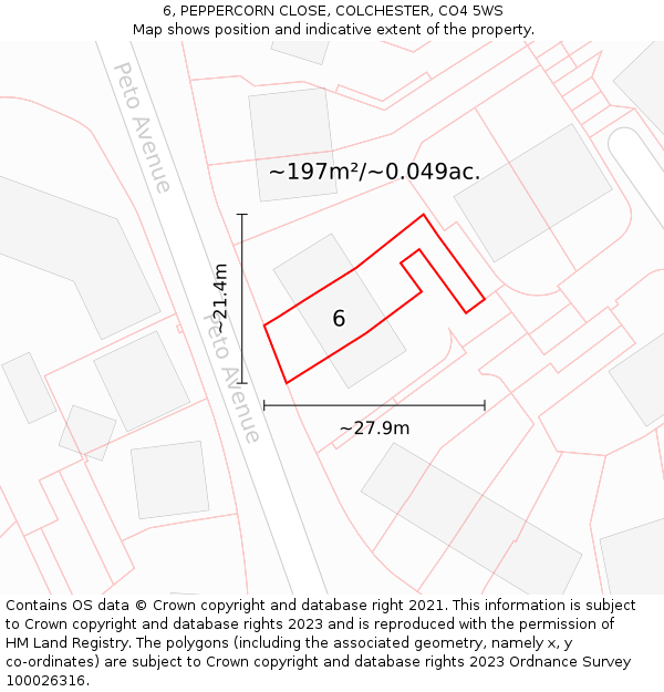 6, PEPPERCORN CLOSE, COLCHESTER, CO4 5WS: Plot and title map