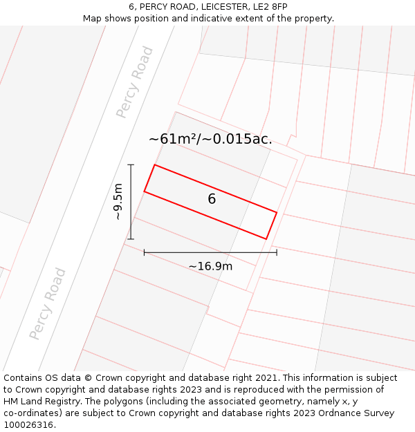 6, PERCY ROAD, LEICESTER, LE2 8FP: Plot and title map