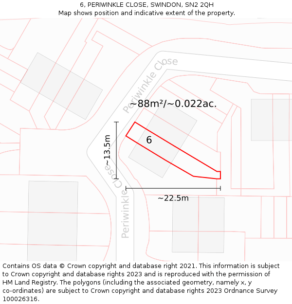 6, PERIWINKLE CLOSE, SWINDON, SN2 2QH: Plot and title map