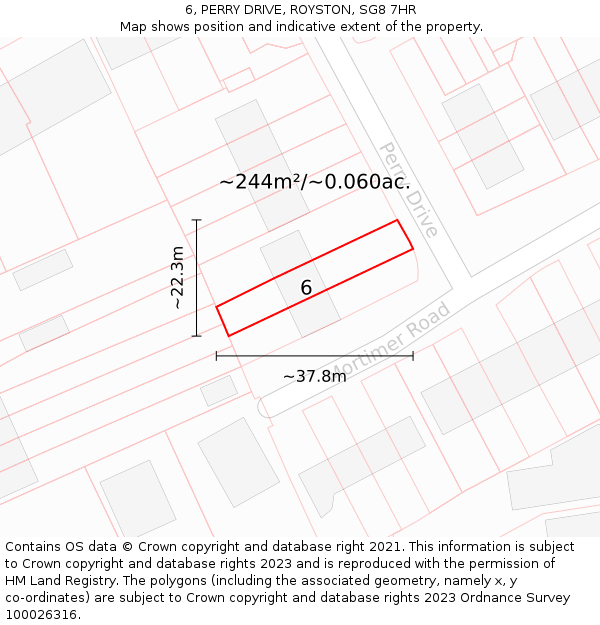6, PERRY DRIVE, ROYSTON, SG8 7HR: Plot and title map