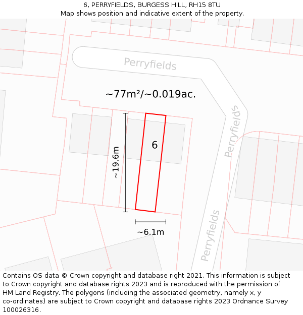 6, PERRYFIELDS, BURGESS HILL, RH15 8TU: Plot and title map